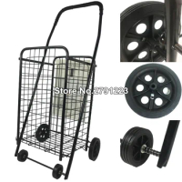 Black Folding Shopping Cart Jumbo Size Basket with Wheels Shopping Carts Trolley Aluminium Foldable Luggage Folding Basket Bag