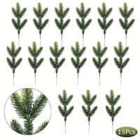 15pcs Artificial Pine Branches Green Plants Pine Needles DIY Accessories For Garland Wreath Christmas And Home Room Garden Decor