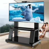Mobile TV Floor Stand with Castors Height Adjustable Stable TV Trolley Heavy Duty TV Bracket Stands for 32-150 inch Screens