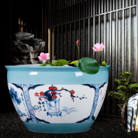 景德鎮陶瓷魚缸裝飾擺件大型手繪睡蓮碗蓮落地家用戶外庭院裝飾品