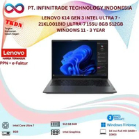 LENOVO K14 GEN 3 INTEL ULTRA 7 - 21KL001BID ULTRA-7 155U 8GB 512GB WINDOWS 11 - 3 YEAR