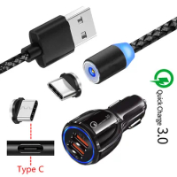 For Samsung galaxy Note 10 Plus S8 S9 S10 A20 A50 Honor 9X 20 Pro Redmi Note 7 Magnetic Type C Cable QC 3.0 USB Fast Car charger