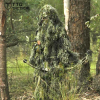 Camouflage Hunting Ghillie Suit Yowie Sniper Ghilly Suit for Airsoft Paintball Breathable Mesh Lining Woodland/Desert