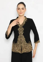 Lyne Halim Blouse Kebaya Wanita Bordir Emas, Hitam 7397 XL