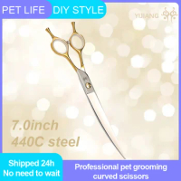 Yijiang 7.0Inch Professional Pet Grooming Shears Dogs 30° Curved Scissors For Dogs Pet Shop/Famil