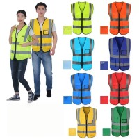 Rompi Safety Reflektif 4 Saku dengan ID Holder | Rompi Proyek Stabilo Kuning Orange Merah Biru