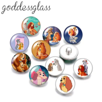 Disney Lady and the Tramp Dogs 10pcs Round photo glass 18mm snap buttons for 18mm snap bracelets jewelry