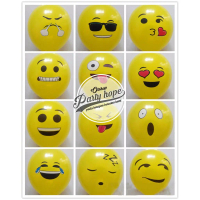 isi 10 balon latex emoji kuning / balon motif / balon emoticon / balon emoji / balon lucu