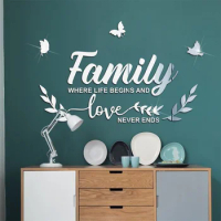 3D Acrylic Mirror Decal Family Letter Wall Stickers Removable DIY Motivational Family Butterfly Mirror Sticker for Wall Decor