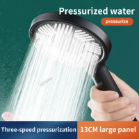 13CM Big Panel 3 Modes Shower Head Hand Black Round High Pressure Rainfall Rain Spa Set Bath For Bathroom Accessories Faucet