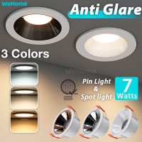 WeHome LED Anti Glare Pin Light Downlight for Ceiling Tri Colors 7Watts Slim Round Recessed 3 Colors