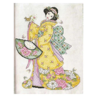 Amishop Counted Cross Stitches Kit Oriental Lady Woman Girl Japanese Geisha With Fan Princess Of Orient