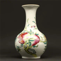 Chinese Famille Rose Porcelain Pomegranate Design Vase 9"
