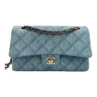 【CHANEL 香奈兒】淡牛仔菱格紋淡金CF25CM(牛仔/淡金釦/CF25/COCO25)