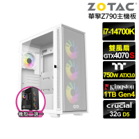 【NVIDIA】i7廿核GeForce RTX 4070S{貪狼鐵衛II}水冷電競電腦(i7-14700K/華擎Z790/32G/1TB)