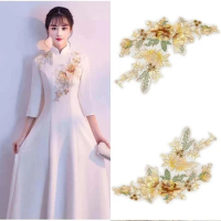 1PCS/25*52CM 3D Flower Appliques Sew On Patches,Lace Embroidery Applique Sewing Patch For Dress Decoration,Clothing,Cheongsam