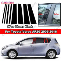 8x Glossy Black Car Door Center BC Pillar Post Cover Mirror Effect Trim For Toyota Verso AR20 2009-2018 Window Column PC Sticker