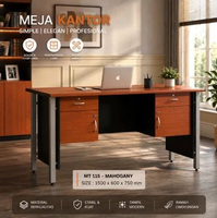 Meja Kantor Kaki Besi 1Biro Graver MAHOGANY