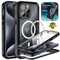 IP68 Waterproof Magnetic Case For iPhone 15 14 Pro Max Pro iPhone 13 Pro Max Protector Full Body Protective Dustproof Phone Case