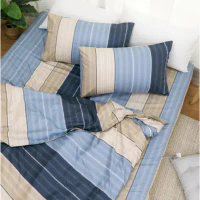 【天恩寢具】100%精梳棉 / 床包枕套組(無被套) / 夏之藍海 E552-單人3.5尺