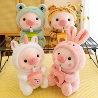 Cute Bubble Pig Plush Toy Stuffed Animal Bunny Frog Tiger Pillow Cup Milk Tea Boba Plushies Doll Birthday Gift For Kids