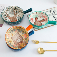 新款日式創意泡面碗卡通沙拉陶瓷手把碗可愛手柄碗早餐焗飯碗面碗