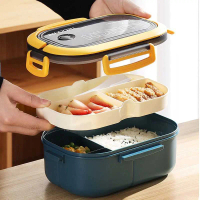 Kotak Makan Anti Tumpah Lunch Box Double Layer 3 Grid 1200ml -KN224