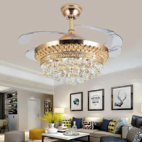 Luxury Gold Crystal Ceiling Fan With Lights 42 Inch Remote Control 110V 220 V Ceiling Fan Nordic Design Chandeliers Fans Lamp