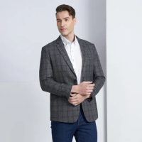 【pierre cardin 皮爾卡登】商務休閒 男款 時尚暗格紋休閒西裝/獵裝外套-深灰色(5225573-88)