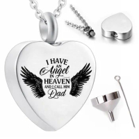 Heart pendant necklace urn cremation jewelry angel wings souvenir-I have an angel in heaven and i call him dad