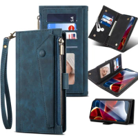 New 9 Cards Zipper Flip Leather Cover For Motorola Moto Edge X30 Wallet Back Phone Case For Edge S30 With Rope Funda