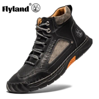FLYLAND Men's Chukka Boots Casual Leather Shoes Fashion Male Zapatos Shoes Vintage Hand Stitching Soft Outdoor Shoes