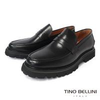 【TINO BELLINI 貝里尼】時尚型男鋸齒厚底樂福鞋HM1O016-1(黑色)