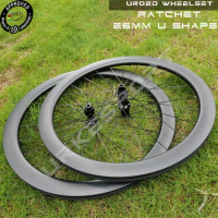 UCI Quality Carbon Wheelset Disc Brake 700c Clincher Tubeless Tubular Ratchet UR02D Center Lock 26mm U Shape Disc Brake Wheels