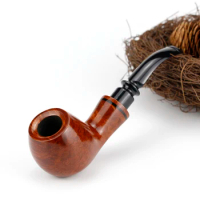 High Quality Briar Tobacco Pipe Creative Round Bowl Smoking Pipe 9mm Filter Glossy Briar Pipe Wood Smoke Pipe Set