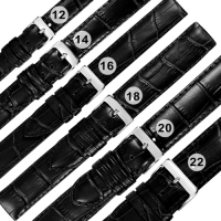 Watchband / 12.14.16.18.20.22 mm / 各品牌通用 同寬 真皮壓紋錶帶 不鏽鋼扣頭 黑色