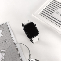 Watchband / 20.22 mm / 各品牌通用 經典復刻 黑鋼扣 外層真皮 內層橡膠錶帶-白色