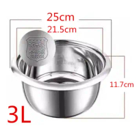 3L High Quality 304 stainless steel rice cooker inner containerPot Replacement Accessories Rice Cooke Inner pot