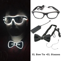 Hot sales EL Product EL Wire Glasses + EL Bow Tie Glow Party Supplies LED Light up Decoration DJ Night Club Costume Decorations