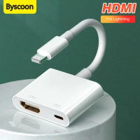 Byscoon Lighting to HDMI Resolution To 1920*1080P Dual USB/OTG Hub for i-Phone/i-Pad to 1080p TV Mic Audio Live-Stream Converter