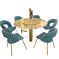 High Quality Italian Light Luxury High-end Custom Round Natural Marble Glass Villa Dining Table Stainless Steel Dining Table