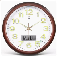 北極星電子掛鐘時鐘 ( (升級款靜音機芯)夜光液晶款-木紋色 16英寸 (直徑40.5cm))