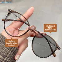 Photochromic Eyeglass Anti-Radiation Glasses Metal Blue Light Blocking Retro Glasses No Degree