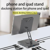Multiport Type C Hub Tablet Charging Dock Station with Foldable Metal Kickstand for Ipad Pro Phone Stand Hub Apple Accessories