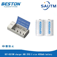 Beston C Size 4000mAh Ni-MH rechargeable battery + Beston multi-function C821BW universal Smart D,C,