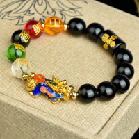 Feng Shui Bracelet Pixiu Imitation Obsidian Bracelet Five Elements Porsperity Bracelets Good Luck Wealth Beads Bangles 2020