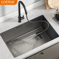 【Cobbe/卡貝】不銹鋼方形廚房洗菜盆水槽高端黑色304側排納米(廚房水槽/納米水槽/洗菜池)
