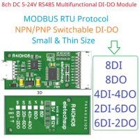 mini 8CH RS485 Multifunctional DI-DO Module Digital NPN PNP Input Output Modbus RTU PLC Remote IO Expansion Board DC 5V 12V 24V