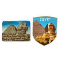 【A-ONE 匯旺】埃及人面獅身吉薩金字塔造型立體磁鐵+埃及 金字塔布標2件組旅遊磁鐵 外國地標磁(C42+277)