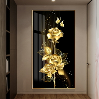 十字繡新款豎版玄關走廊金色玫瑰花鉆石畫滿鉆簡約現代客廳